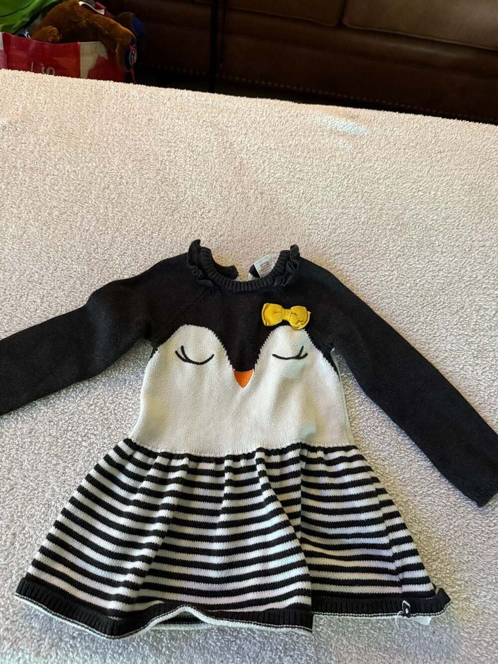 Max Studio Baby Penguin Dress Size 3T Black White Striped Knit